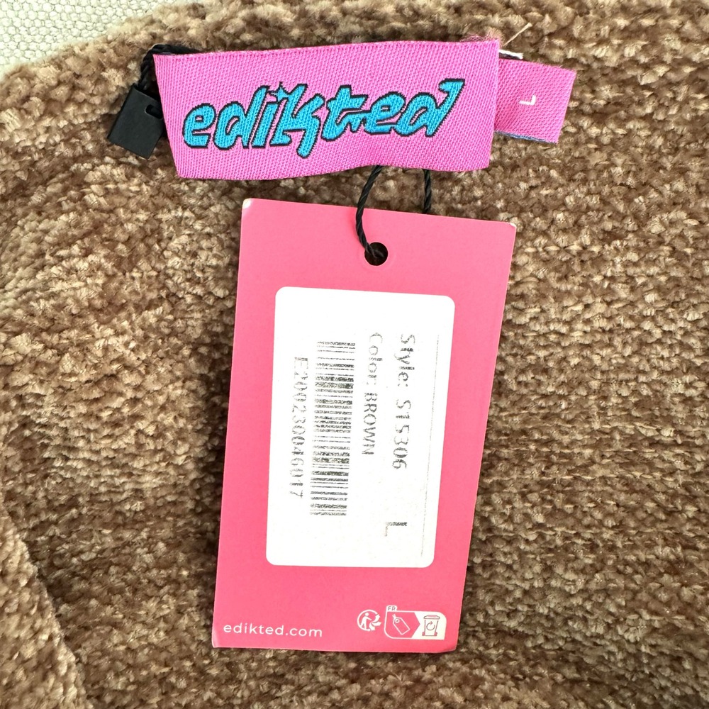 Edikted Farrah Off the Shoulder Crop Sweater Women L Brown Y2K Indie Grunge Top - Picture 5 of 10
